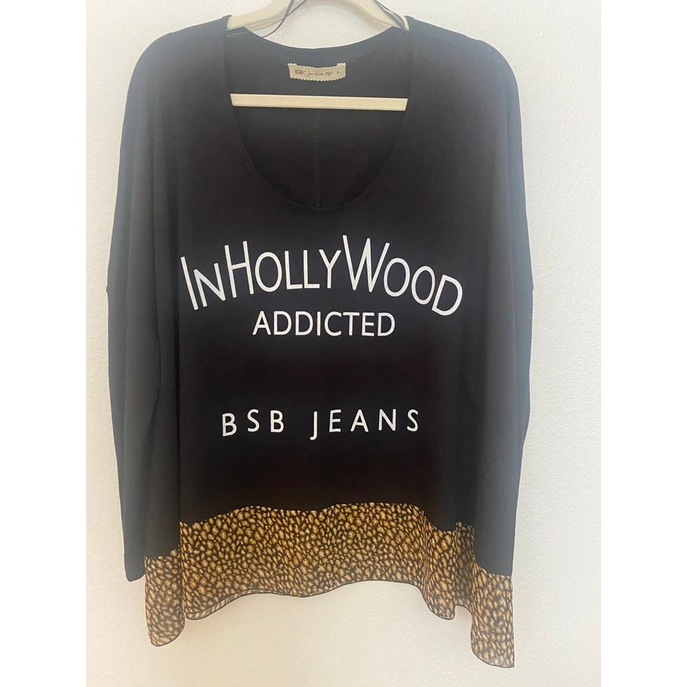 BSB Jeans 100% Cotton Black & Animal print oversize long sleeve Blouse one size